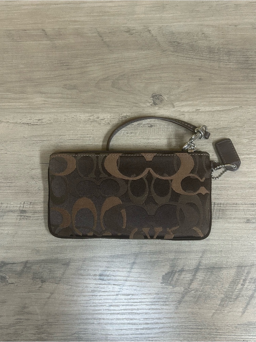 Coach Brown Signature Canvas Wristlet with Leather Trim - Picture 3 of 5